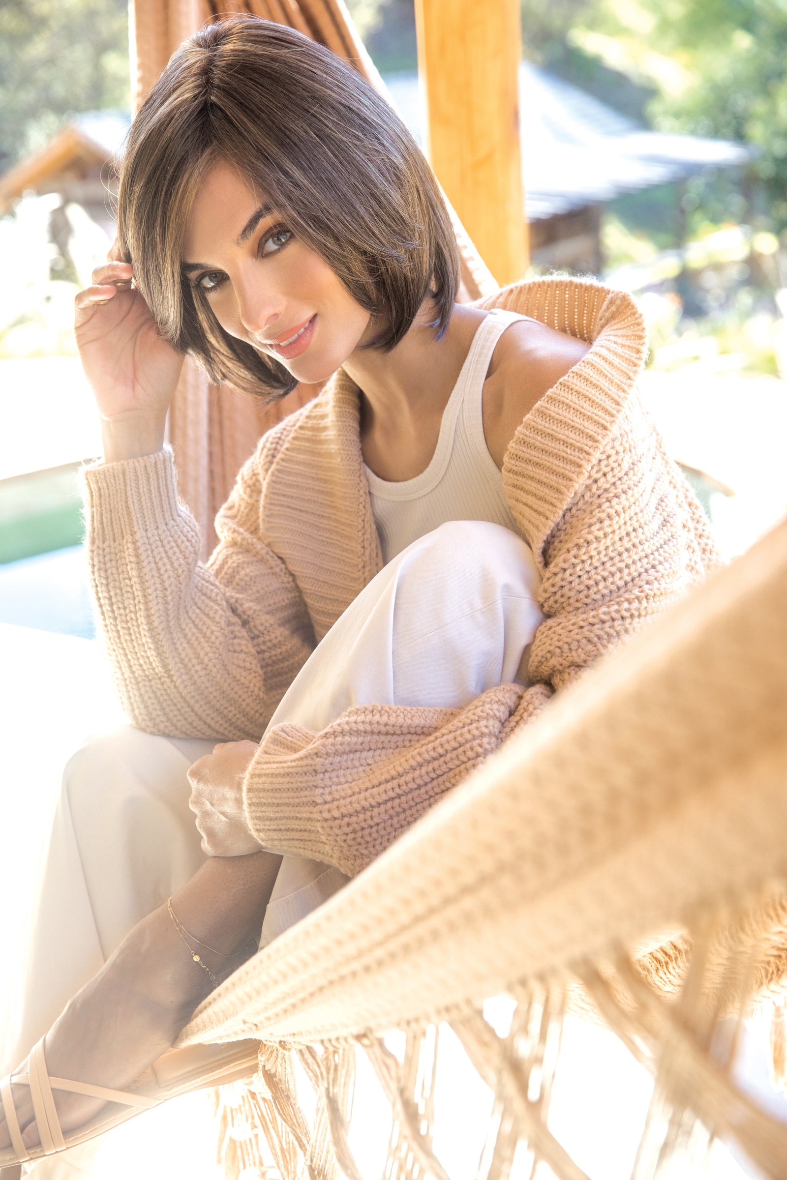 Sybil Extended Lace Front Double Monofilament Hand Tied Synthetic Hair Wig By Amore | Marble-Brown